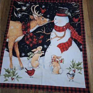 Festive Holiday Tapestry with Deer and Snowman